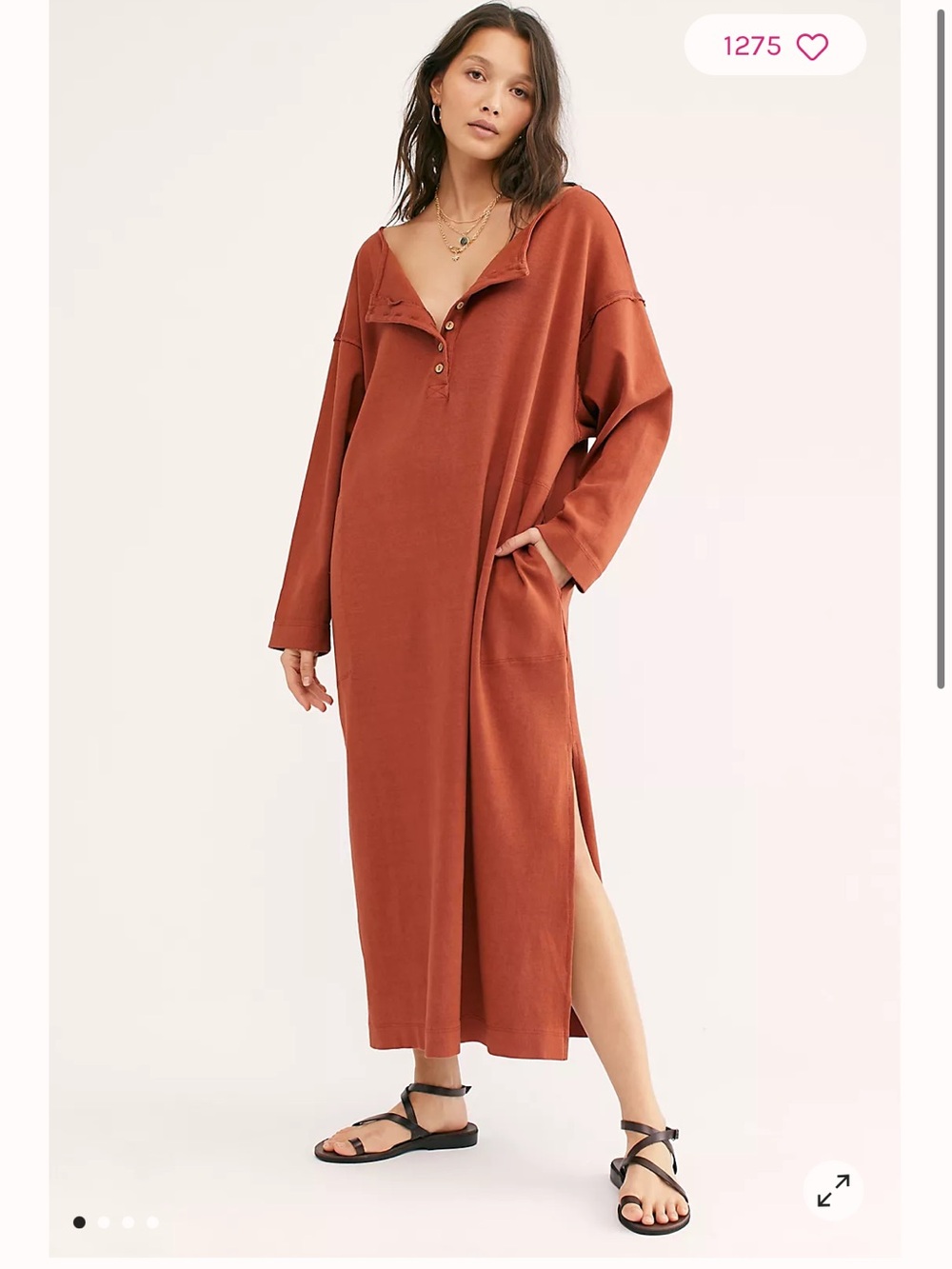 Free People Beach Cotton Dream Of You Henley Oversized Dress Size XS